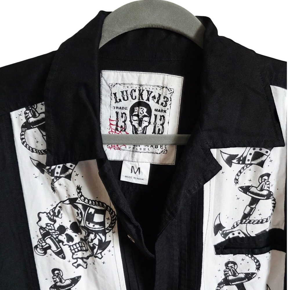 Lucky 13 M Mens‎ Skull Anchor Tattoo Print Button Down Shirt India Medium M